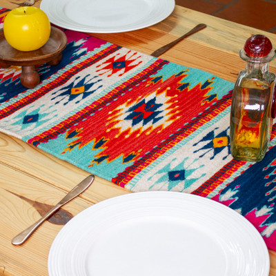 Folk Art-Themed Handwoven Patterned 100% Wool Table Runner