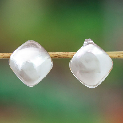 Polished Diamond-Shaped Silver Button Earrings from Mexico