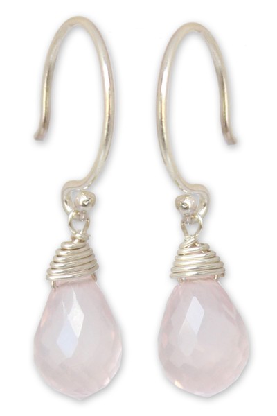 Hand Made Sterling Sivler and Rose Quartz Dangle Earrings