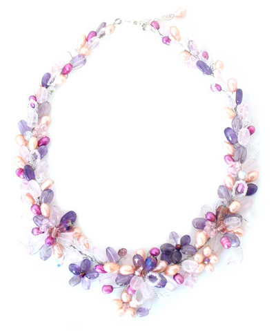 More purple jewelry - handmade Bridal Rose Quartz and Pearl Necklace - Lavender Romance