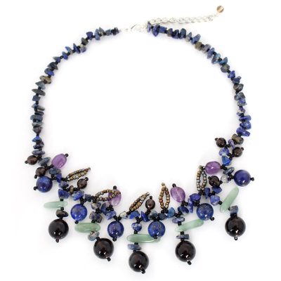 Lapis lazuli and smoky quartz beaded necklace