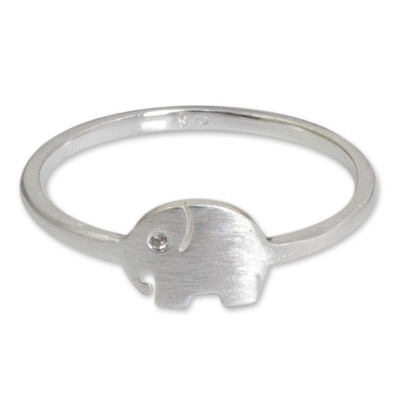 Brushed Satin Sterling Silver Ring with Cubic Zirconia