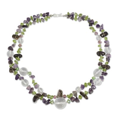 Artisan Crafted Peridot Quartz and Amethyst Necklace