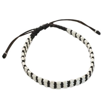 Handcrafted Silver Beaded Brown Macrame Cord Wristband Bracelet