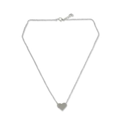 Contemporary Brushed Silver Heart Pendant Necklace