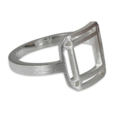 Thai Brushed Sterling Silver Geometric Cocktail Ring