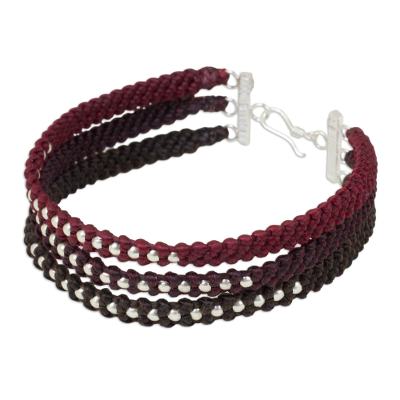 3 Colors Braided Wristband Bracelet with Silver Beads