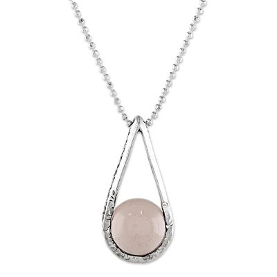 Sterling Silver Pink Chalcedony Pendant Necklace Thailand