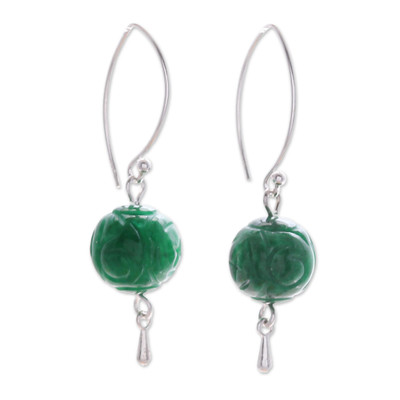 Green Quartz and Sterling Silver Earrings from Thailand