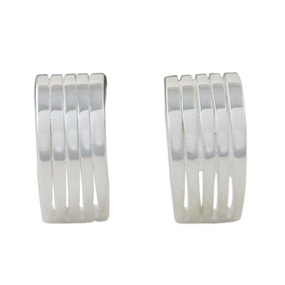 Sterling Silver Striped Half-Hoop Earrings from Thailand