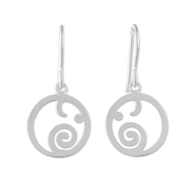 Circular Sterling Silver Elephant Earrings from Thailand