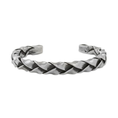 Artisan Crafted Sterling Silver Braided Ribbon Cuff Bracelet