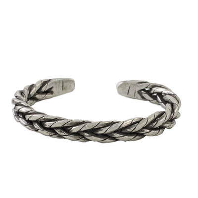 Artisan Crafted Sterling Silver Thick Braided Cuff Bracelet
