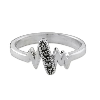 Sterling Silver Faceted Marcasite Modern Lightning Ring