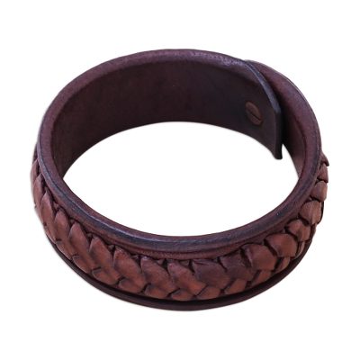 Handcrafted Woven Leather Wristband Bracelet from Thailand