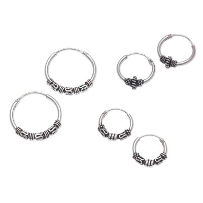 Handcrafted Sterling Silver Hoop Earrings (Set of 3)