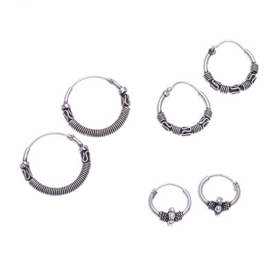 Sterling Silver Hoop Earrings Crafted in Thailand (Set of 3)