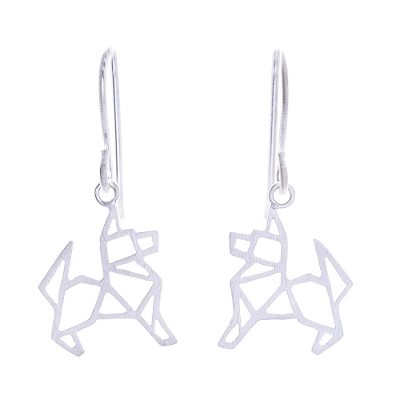 Geometric German Shepherd Sterling Silver Dangle Earrings