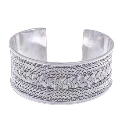 Mixed Braided Motifs Sterling Silver Cuff Bracelet