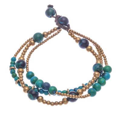 Hand Crafted Brass Bead and Serpentine Bracelet