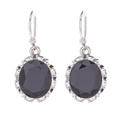 Oval Faceted Black Onyx Dangle Earrings