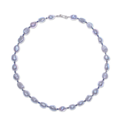 Cultured Freshwater Pearl and Lapis Lazuli Beaded Necklace