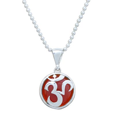 Carnelian and Sterling Silver Om Necklace