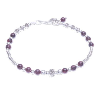 Garnet and Sterling Silver Beaded Bracelet