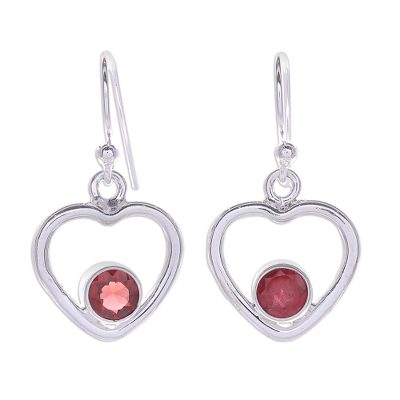 Thai Garnet Dangle Earrings with Heart Motif