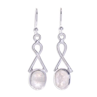 Rainbow Moonstone and Sterling Silver Dangle Earrings