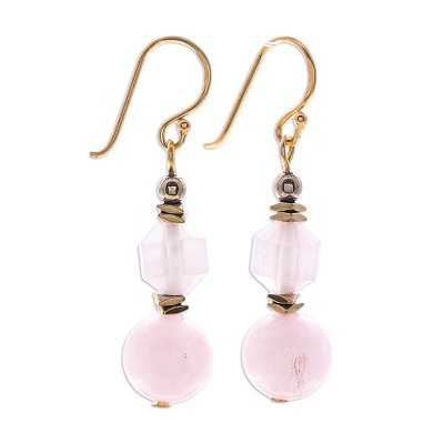 Gold Plated Rose Quartz Dangle Earrings
