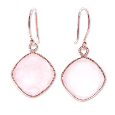 Handcrafted Rose Gold Plated Earrings with Rose Quartz