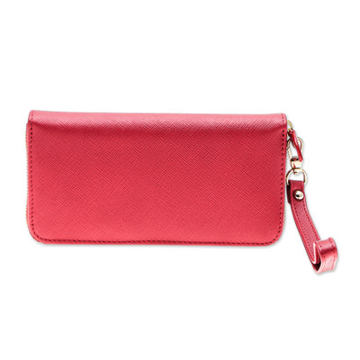 Handcrafted Crimson Leather Wristlet Wallet from Thailand