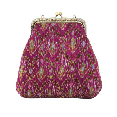 Silk Shoulder Bag with Removable Brass Strap in Purple