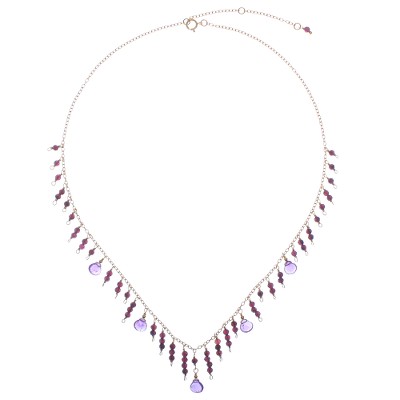 24k Gold-Plated Amethyst and Garnet Waterfall Necklace
