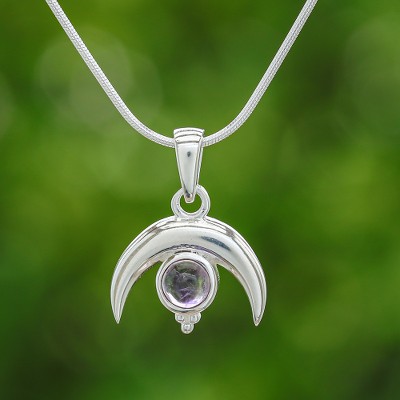 Moon-Shaped Natural Amethyst Pendant Necklace