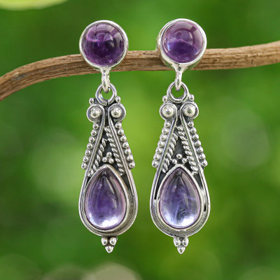 Classic Polished Amethyst Dangle Earrings from Thailand