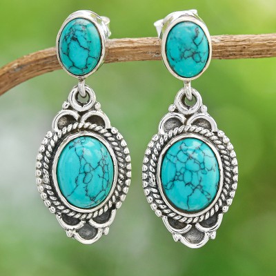 Polished Classic Reconstituted Turquoise Dangle Earrings