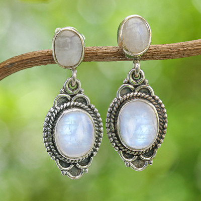 Polished Classic Rainbow Moonstone Dangle Earrings