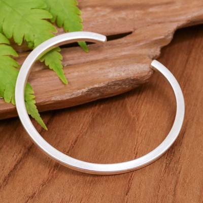 Matte Finished Modern Silver Cuff Bracelet from Thailand