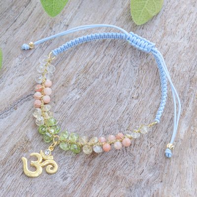 24k Gold-Accented Multi-Gemstone Om Symbol Pendant Bracelet