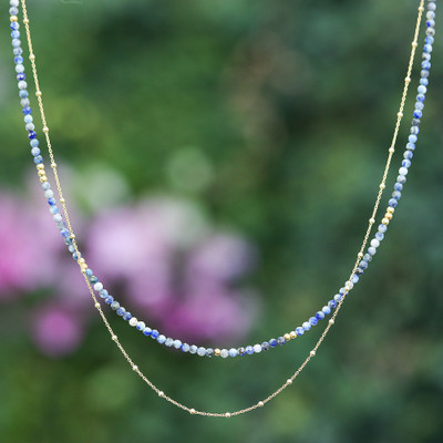 6-Carat Lapis Lazuli Strand Necklace with 24k Golden Plating