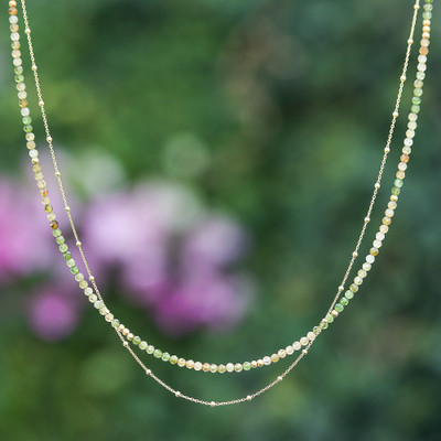 8-Carat Green Tourmaline Strand Necklace with Golden Plating