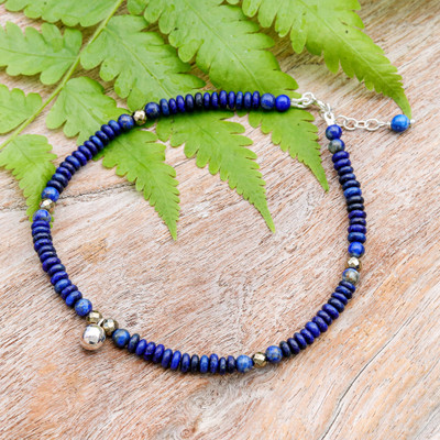 Bohemian-Inspired Lapis Lazuli and Hematite Beaded Anklet