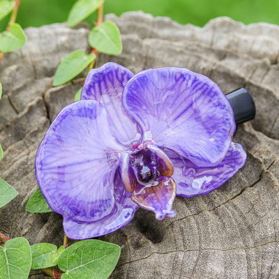 Bohemian Floral Resin-Coated Natural Purple Orchid Hair Clip