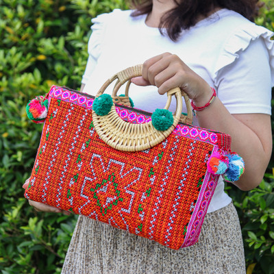 Hill Tribe Folk Art Bohemian Cotton Natural Fiber Handle Bag