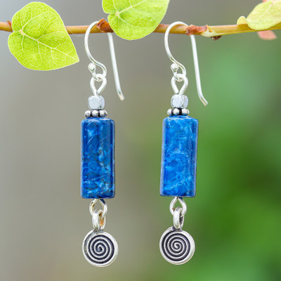 Hill Tribe-Themed Lapis Lazuli and Hematite Dangle Earrings