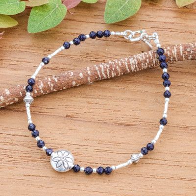 Hill Tribe-Themed Silver and Blue Glass Beaded Bracelet