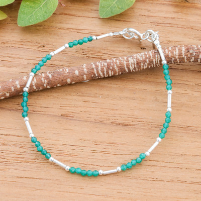 Karen Silver and Green Quartz Beaded Bracelet from Thailand