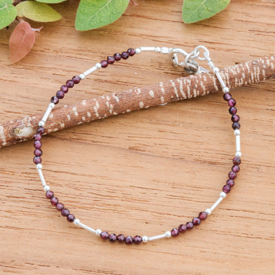 7-Carat Natural Garnet and Karen Silver Beaded Bracelet